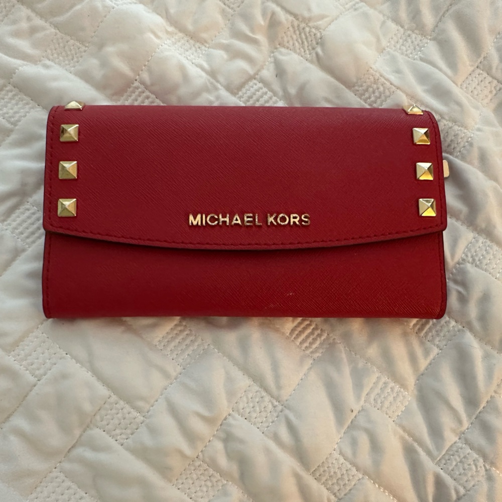 Michael Kors Red Wallet with Gold Studs